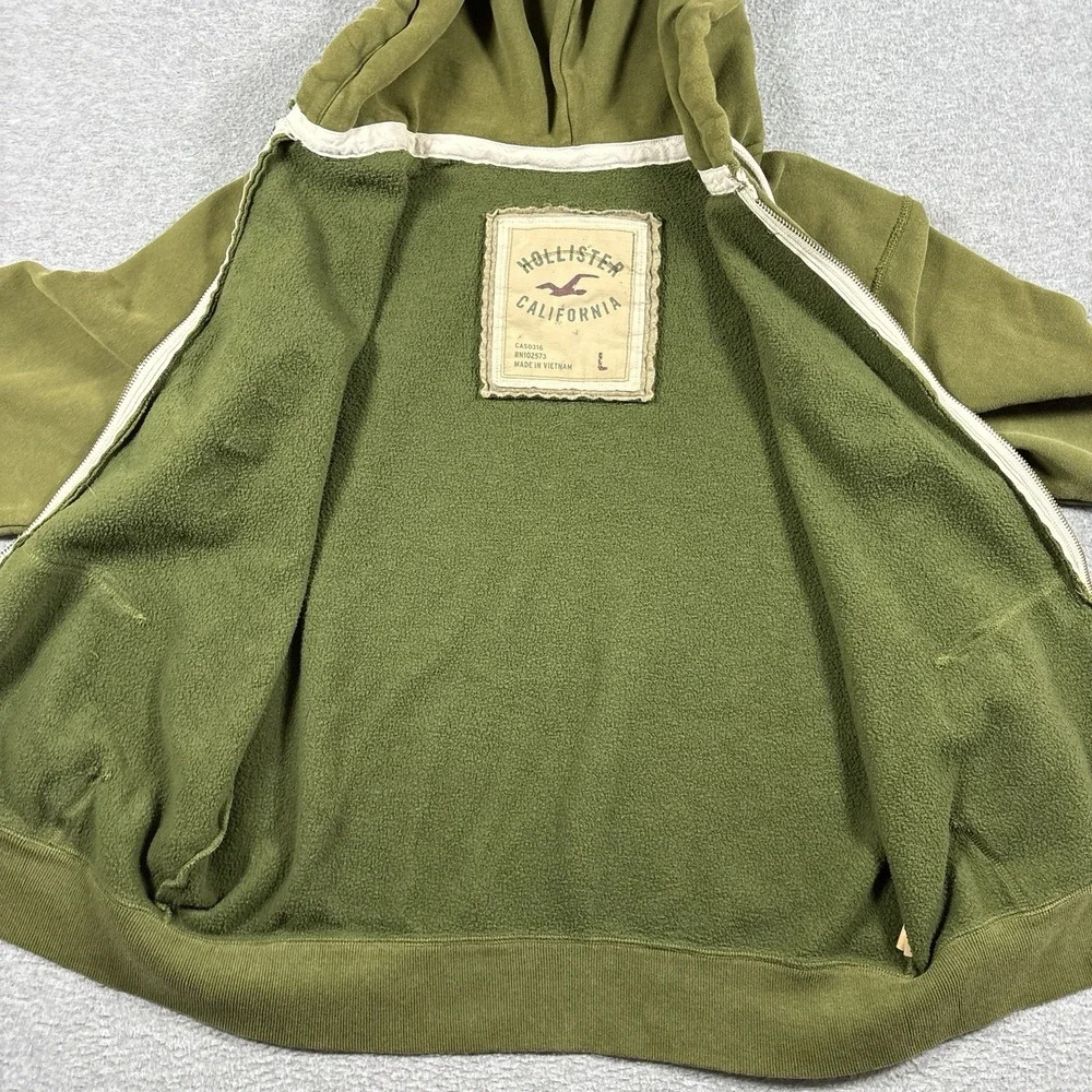 VTG Hollister Hoodie Men Large Olive Green NY Heavyweight Zip Up Sweatshirt Y2K